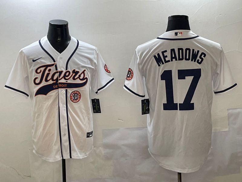 Men Detroit Tigers 17 Meadows White Jointly Name 2025 Nike MLB Jersey style 5